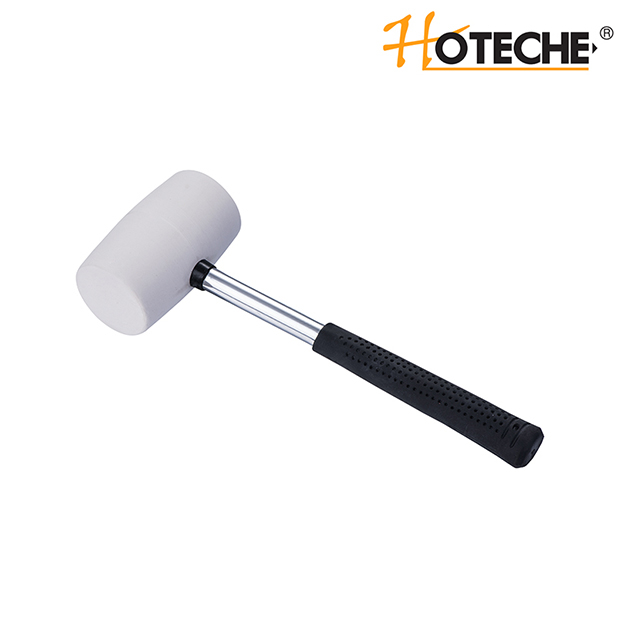 16OZ White Rubber Mallet With Steel Tubular Handle 