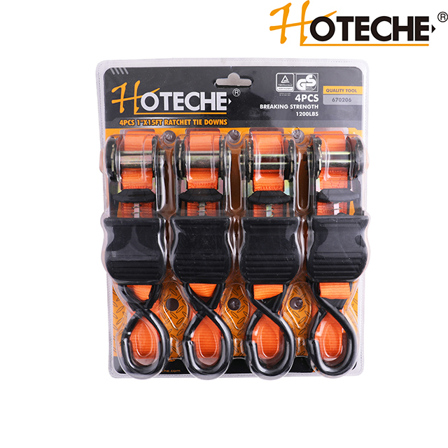 4PCS 1"×15FT.RATCHET TIE DOWNS